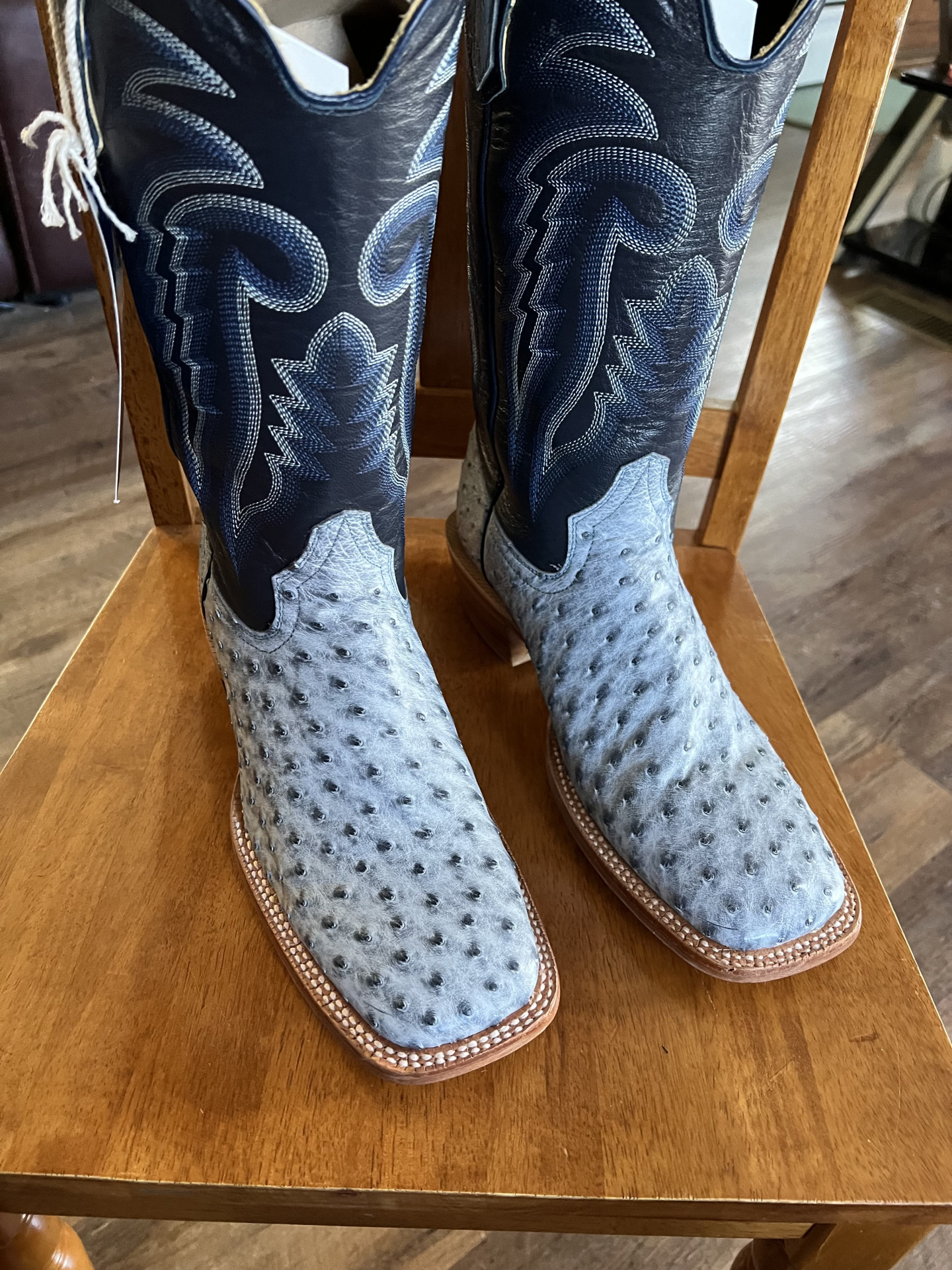 Blue ostrich boots