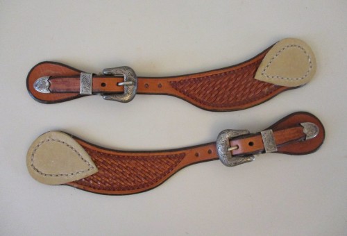 10359 Used Dennis Moreland Spur Straps with Sterling Overlay Buckles